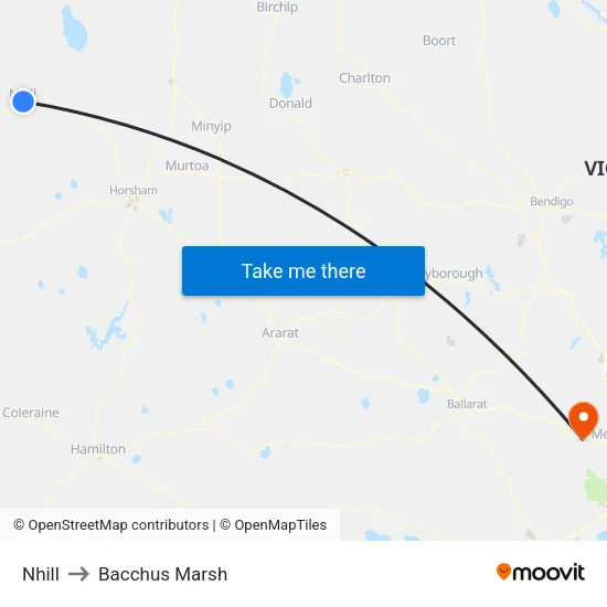 Nhill to Bacchus Marsh map