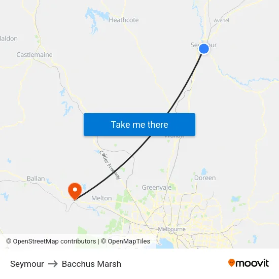 Seymour to Bacchus Marsh map