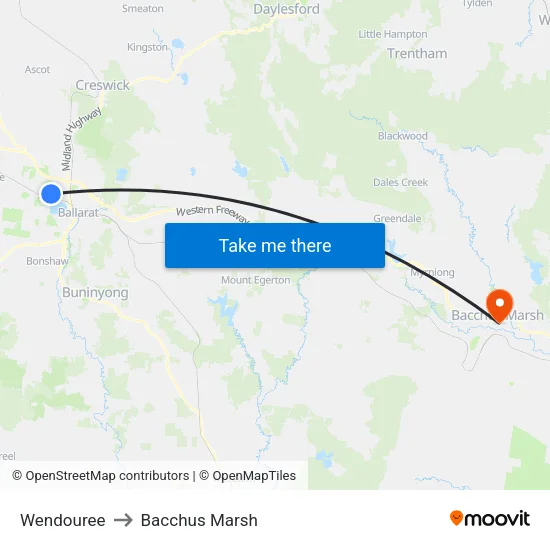Wendouree to Bacchus Marsh map