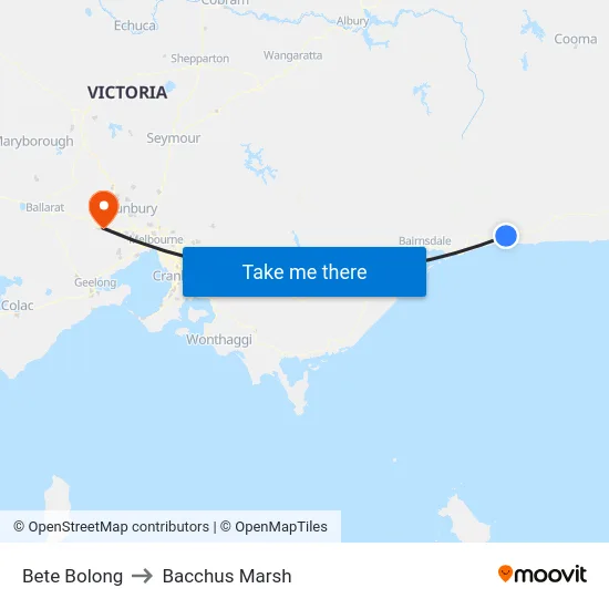 Bete Bolong to Bacchus Marsh map