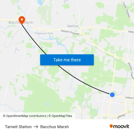 Tarneit Station to Bacchus Marsh map