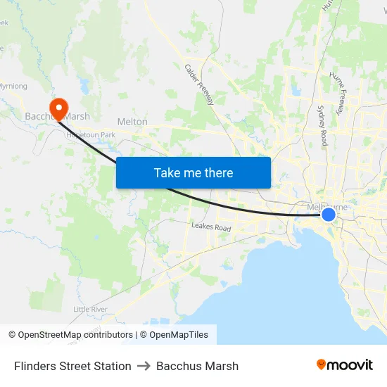Flinders Street Station to Bacchus Marsh map
