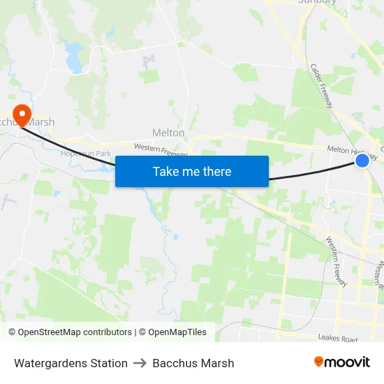 Watergardens Station to Bacchus Marsh map