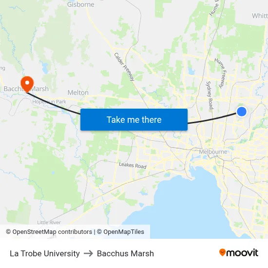La Trobe University to Bacchus Marsh map