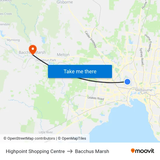 Highpoint Shopping Centre to Bacchus Marsh map