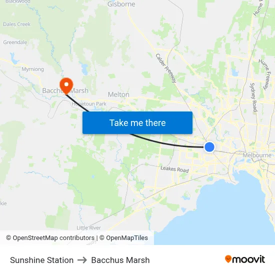 Sunshine Station to Bacchus Marsh map