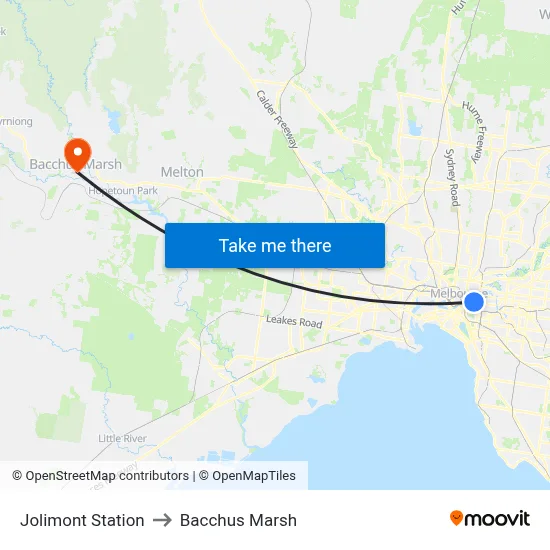 Jolimont Station to Bacchus Marsh map