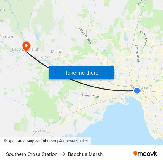 Southern Cross Station to Bacchus Marsh map