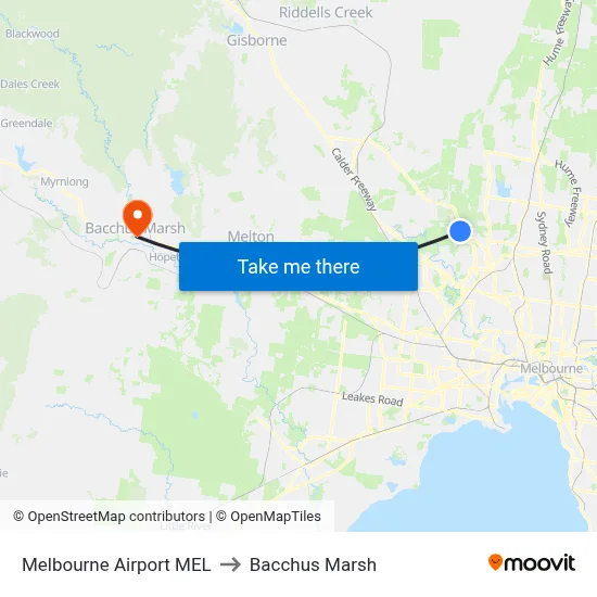 Melbourne Airport MEL to Bacchus Marsh map