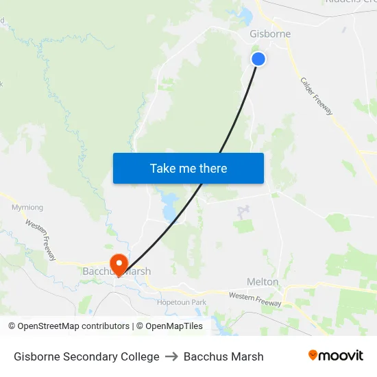 Gisborne Secondary College to Bacchus Marsh map