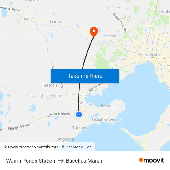 Waurn Ponds Station to Bacchus Marsh map