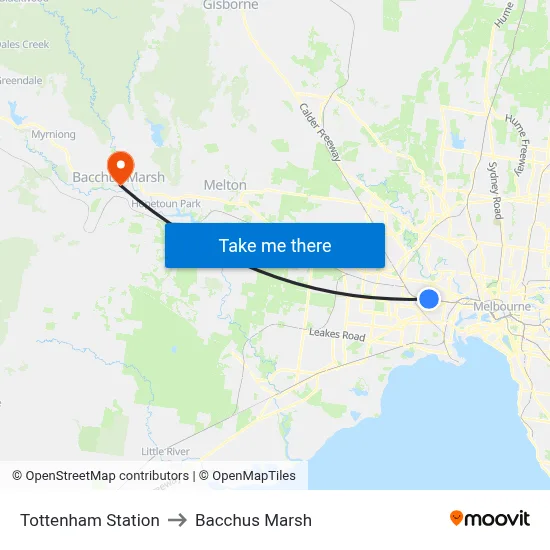Tottenham Station to Bacchus Marsh map