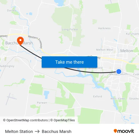 Melton Station to Bacchus Marsh map