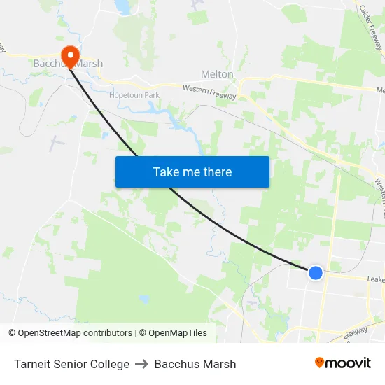 Tarneit Senior College to Bacchus Marsh map