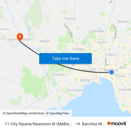 11-City Square/Swanston St (Melbourne City) to Bacchus Marsh map