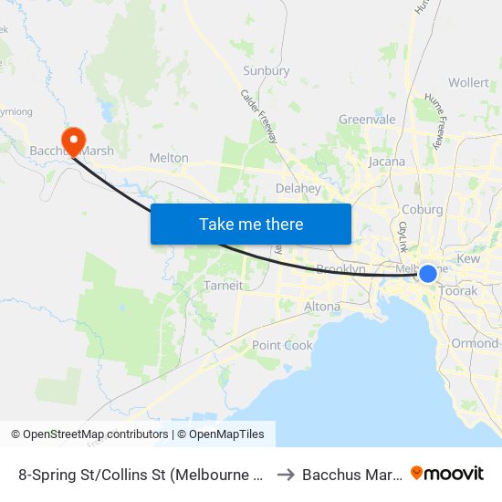 8-Spring St/Collins St (Melbourne City) to Bacchus Marsh map