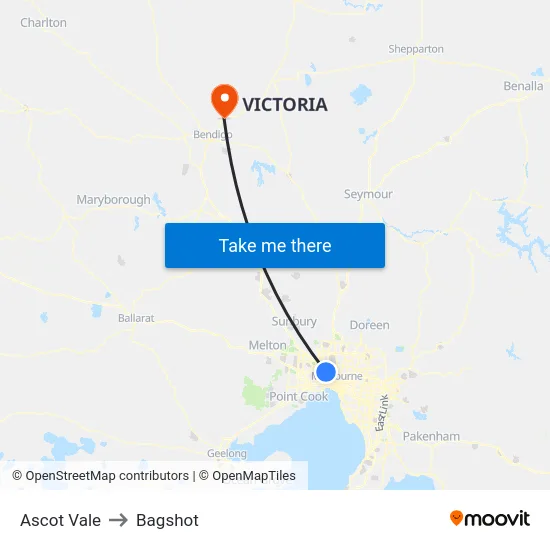 Ascot Vale to Bagshot map