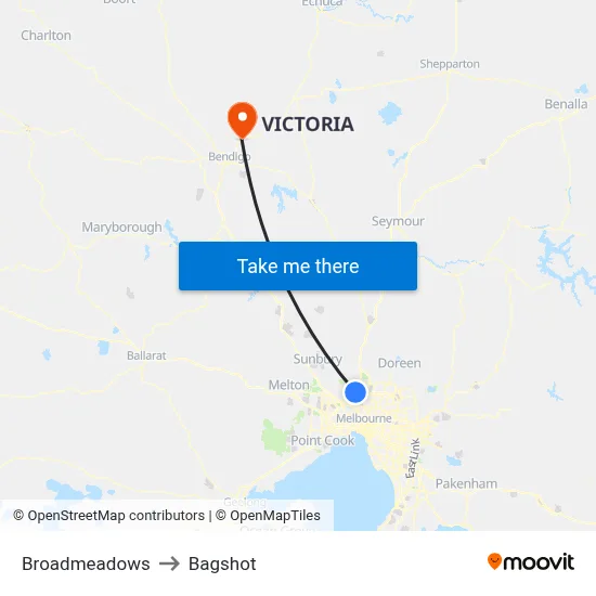 Broadmeadows to Bagshot map
