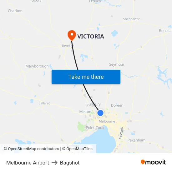 Melbourne Airport to Bagshot map