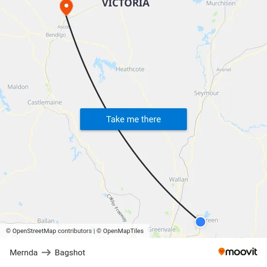 Mernda to Bagshot map