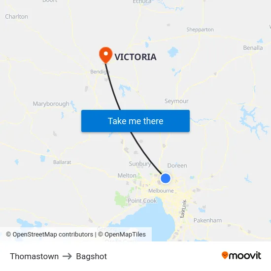 Thomastown to Bagshot map