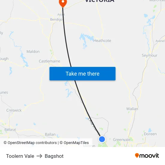Toolern Vale to Bagshot map