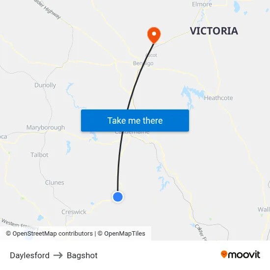 Daylesford to Bagshot map