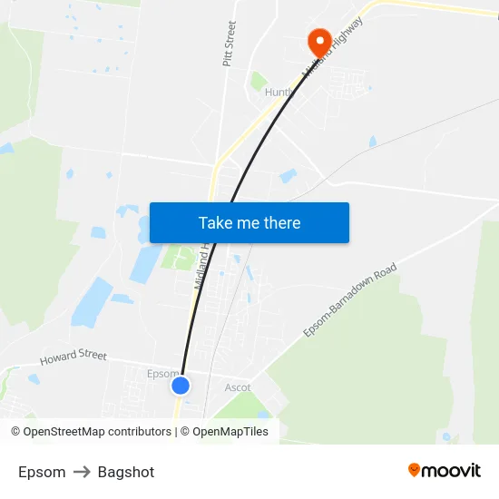 Epsom to Bagshot map