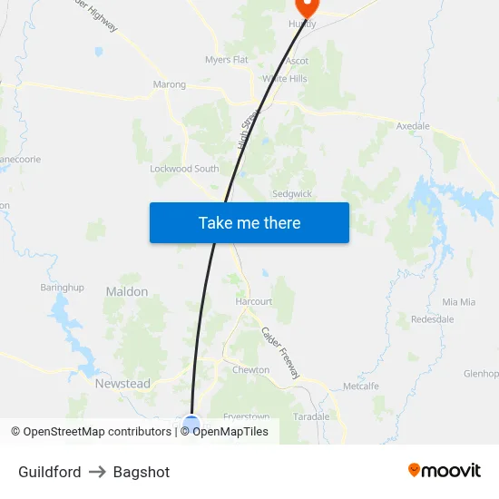 Guildford to Bagshot map