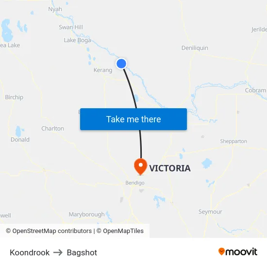 Koondrook to Bagshot map