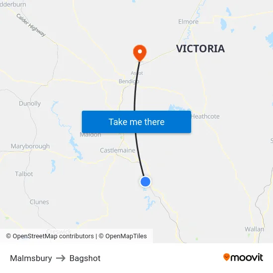 Malmsbury to Bagshot map