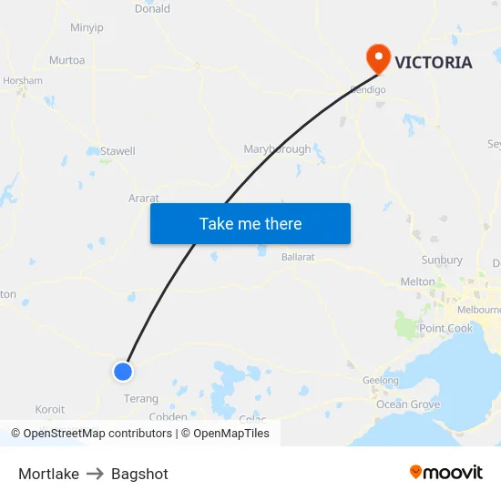 Mortlake to Bagshot map