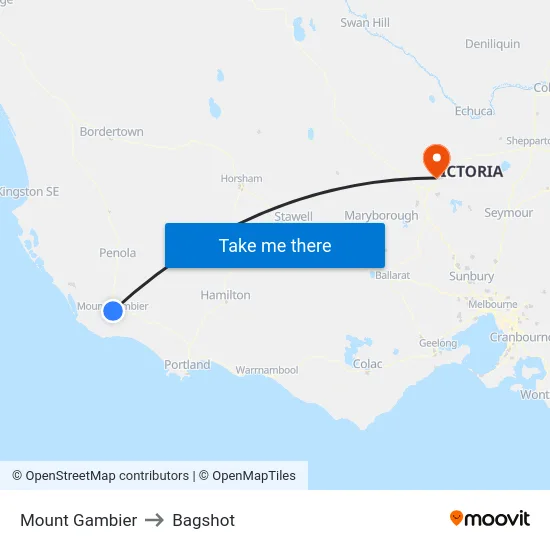 Mount Gambier to Bagshot map