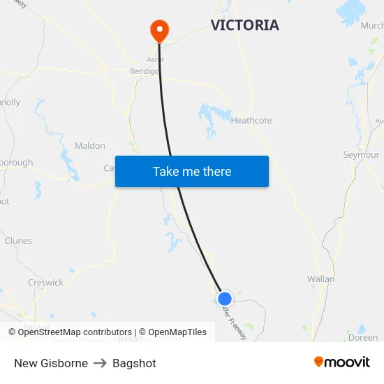 New Gisborne to Bagshot map