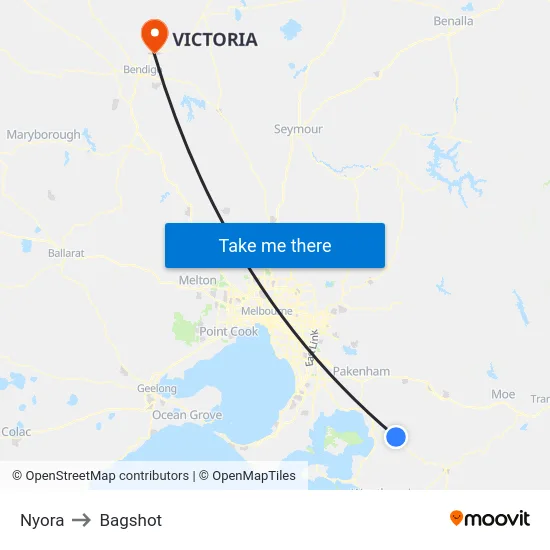 Nyora to Bagshot map