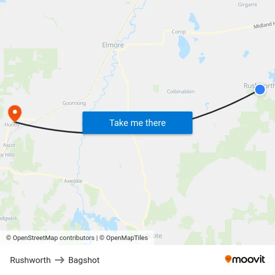 Rushworth to Bagshot map