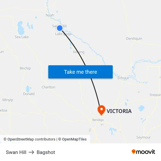 Swan Hill to Bagshot map