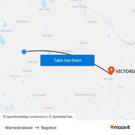 Warracknabeal to Bagshot map
