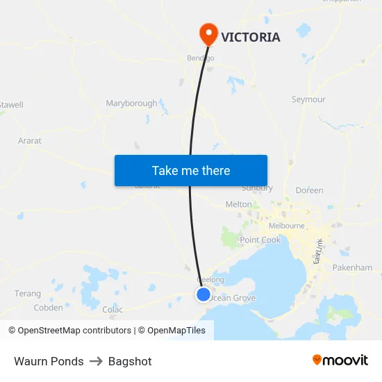 Waurn Ponds to Bagshot map