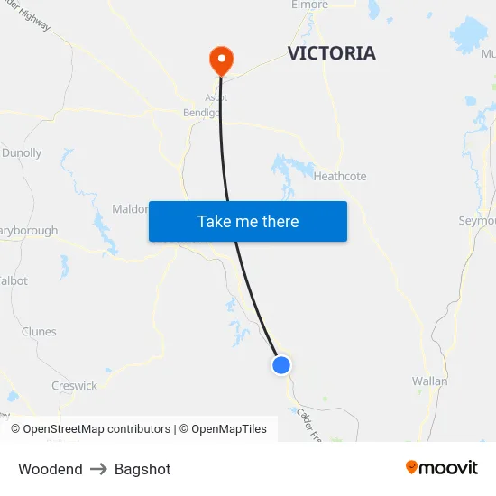 Woodend to Bagshot map