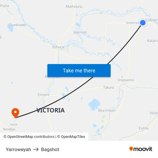 Yarroweyah to Bagshot map