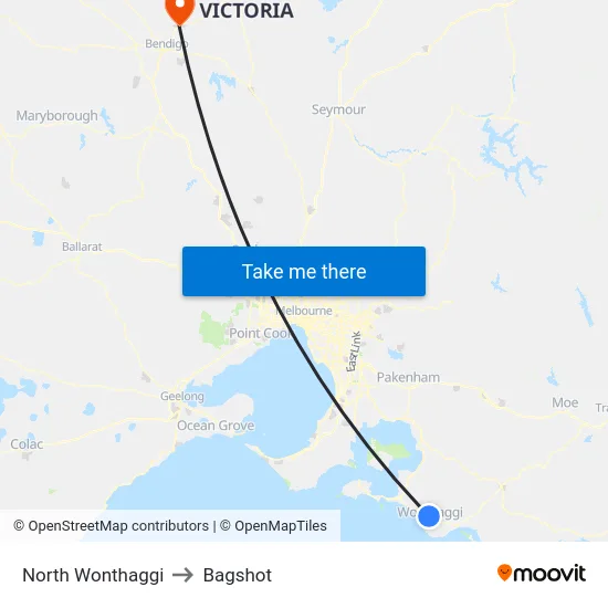 North Wonthaggi to Bagshot map