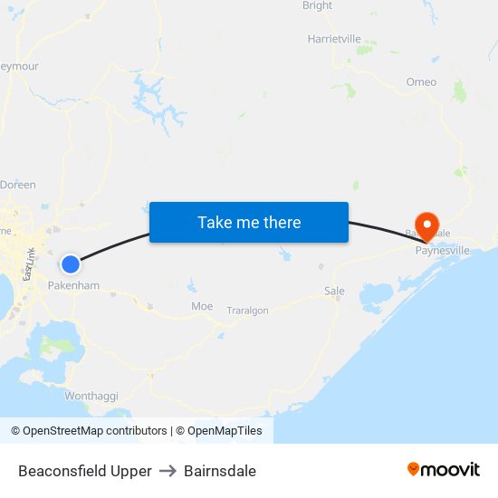 Beaconsfield Upper to Bairnsdale map