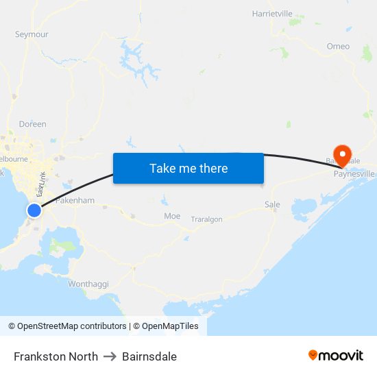 Frankston North to Bairnsdale map