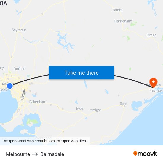 Melbourne to Bairnsdale map