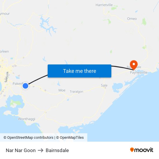 Nar Nar Goon to Bairnsdale map