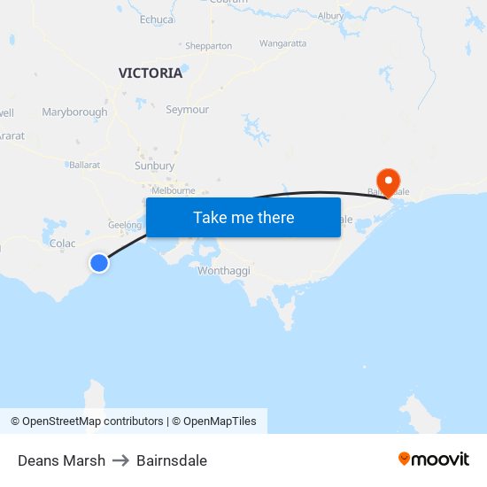 Deans Marsh to Bairnsdale map