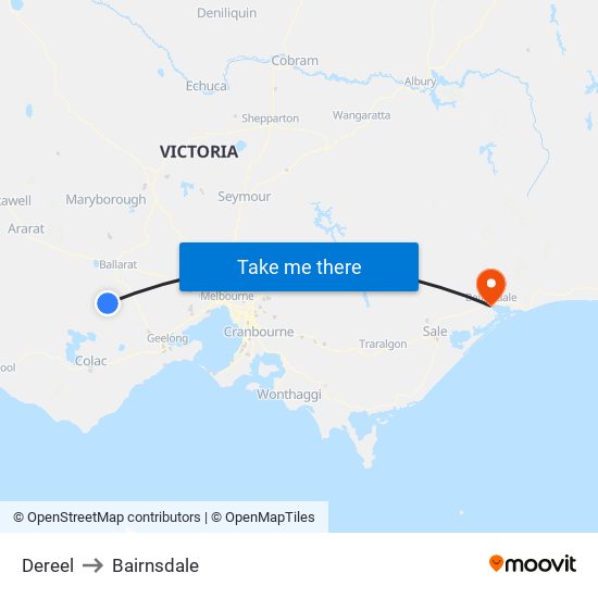 Dereel to Bairnsdale map