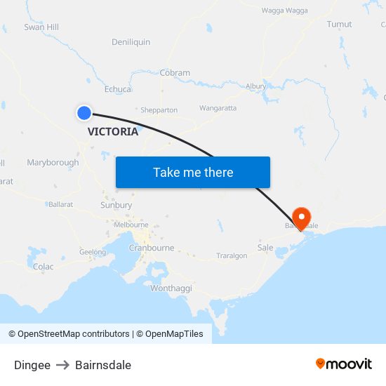 Dingee to Bairnsdale map