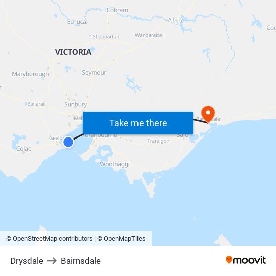 Drysdale to Bairnsdale map